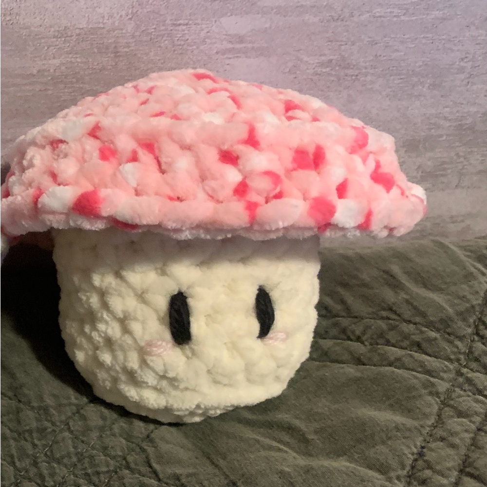 PINK handmade mushroom plushie